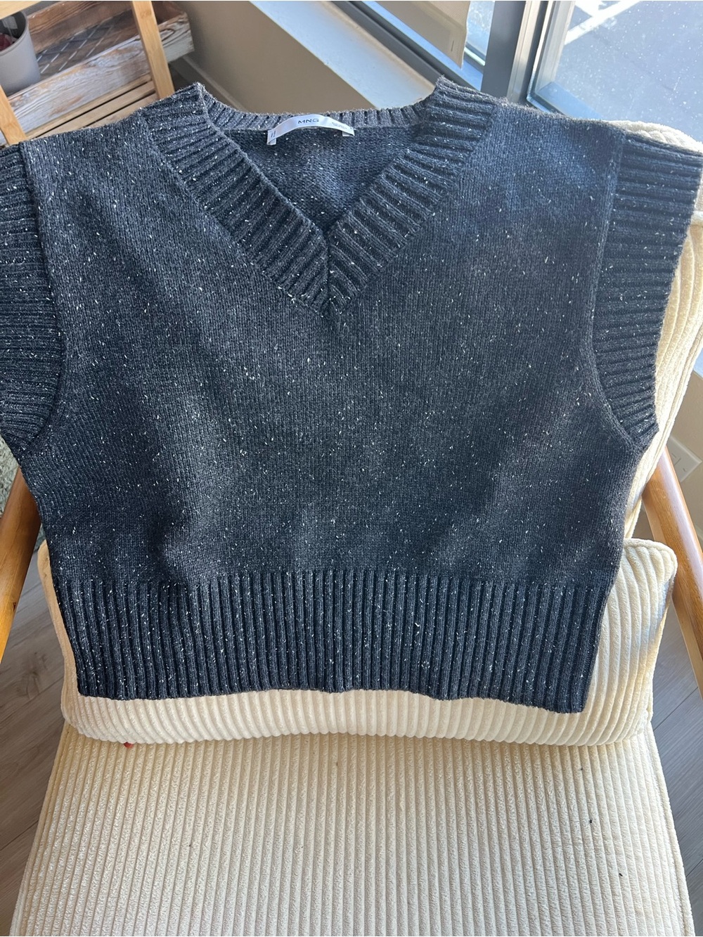 Mango Black Speckled Knit V-Neck Sweater Vest